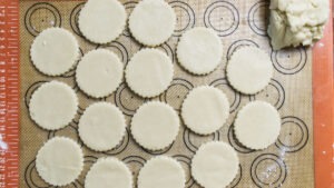 Shortbread pieces on a silpat mat.